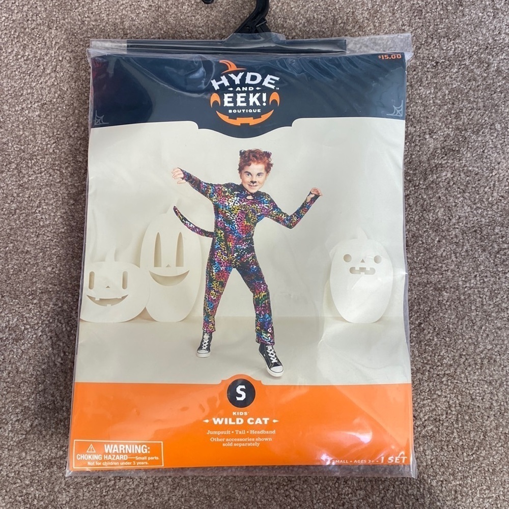 Hide and Eek! - Wild Cat Kids Costume, Black with Bright Leopard Print​​​​​​